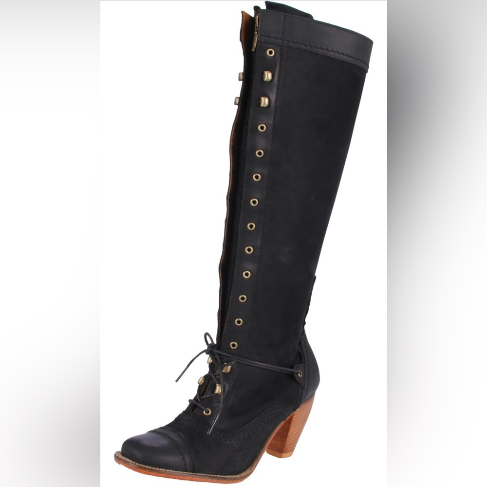 Knee high leather lace up boots